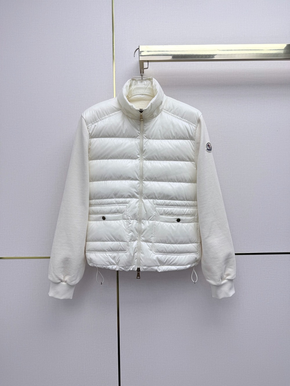 Moncler Knit‑Sleeve Cropped Down Jacket White